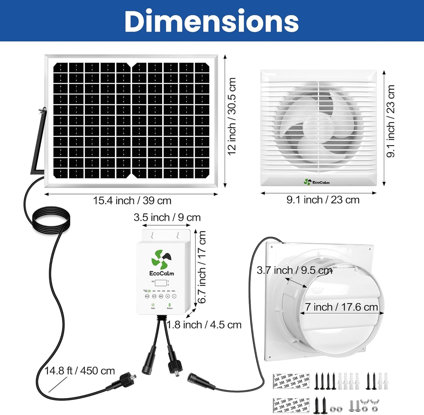 Solar Fan with Battery and Adjustable Thermostat, 8" Solar Powered Fans for Shed with 25W Bifacial Solar Panel & Exhaust Fan for Greenhouse/Outside with Anti-backflow Valve