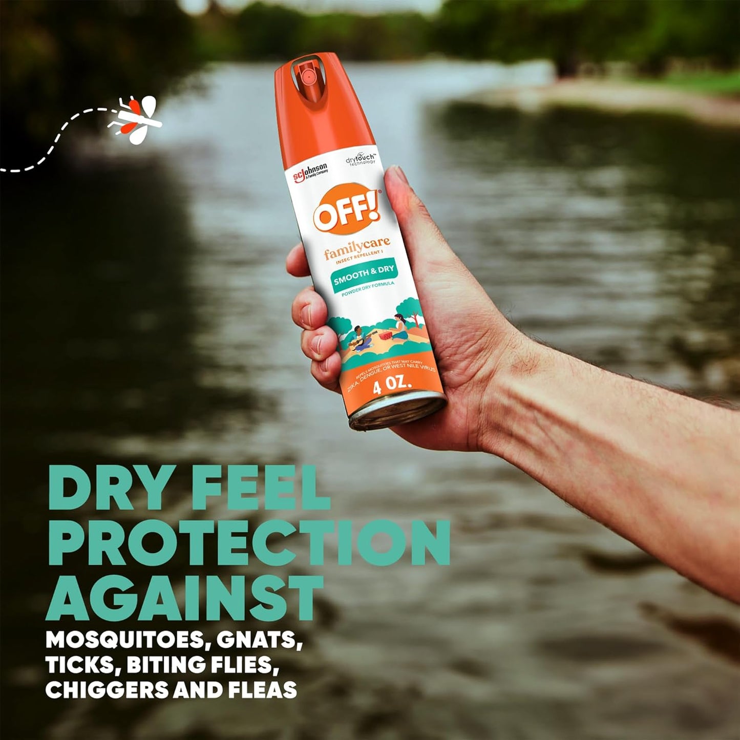 OFF! FamilyCare Insect & Mosquito Repellent Aerosol, Smooth and Dry Formula Bug Spray, Provides up to 6 Hours of Protection, 4 oz