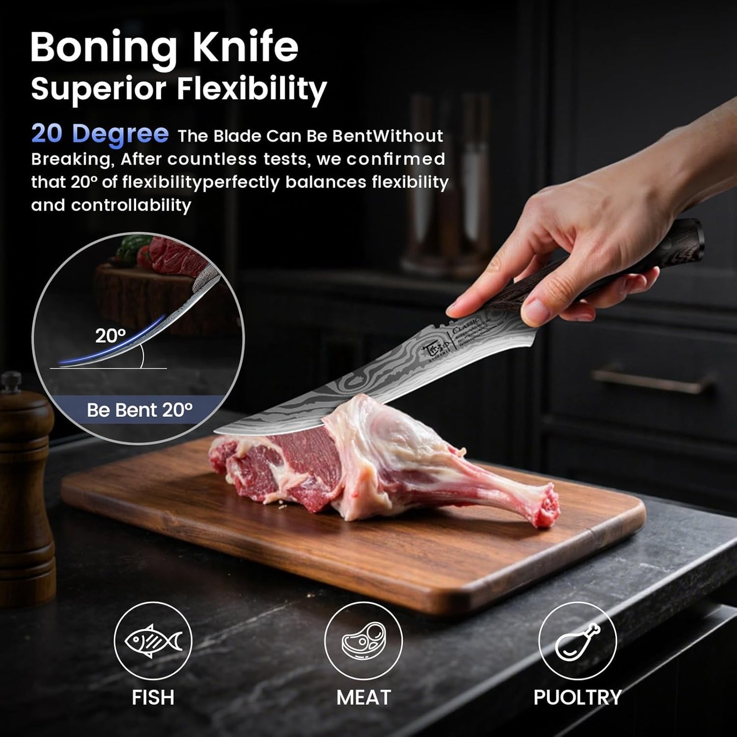 Brisket Slicing Knife Set, Carving and Boning Knife for Meat & Turkey Cutting, Japanese Style High Carbon Steel Kitchen Knives Set For Home & BBQ, Wood Ergonomic Full Tang Handle, Cooking Gift