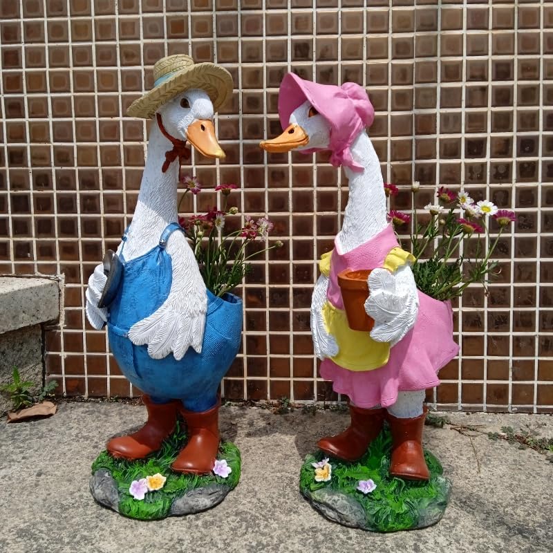 Couple Duck Garden Statue Duck Succulent Plant Flowerpot Goose Flowerpot Indoor and Outdoor Art Decoration Courtyard Terrace Balcony Living Room Office Decoration Festival Gifts