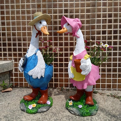 Couple Duck Garden Statue Duck Succulent Plant Flowerpot Goose Flowerpot Indoor and Outdoor Art Decoration Courtyard Terrace Balcony Living Room Office Decoration Festival Gifts