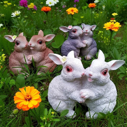 Garden Statues Bunny Decor Resin Dance Rabbit Figurine Cute Fairy Garden Decor Outdoor Statues for Patio Yard Porch Balcony Gifts for Women Mom Grandma White