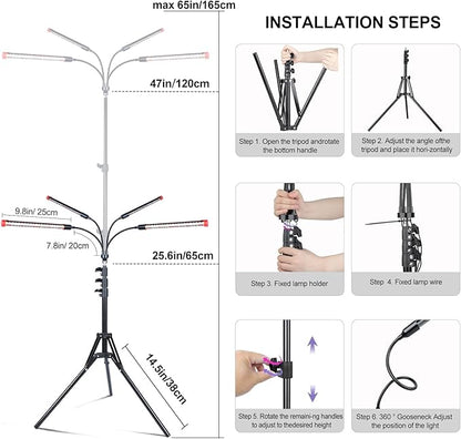 4-Head Tripod Stand Grow Lights for Tall House Plants, Seed Starting, Bonsai Tree with Timer, 36W Standing LED Plant Growing Lamps, Enough High-Intensity Like Sun, Best Gift for Plants Lover