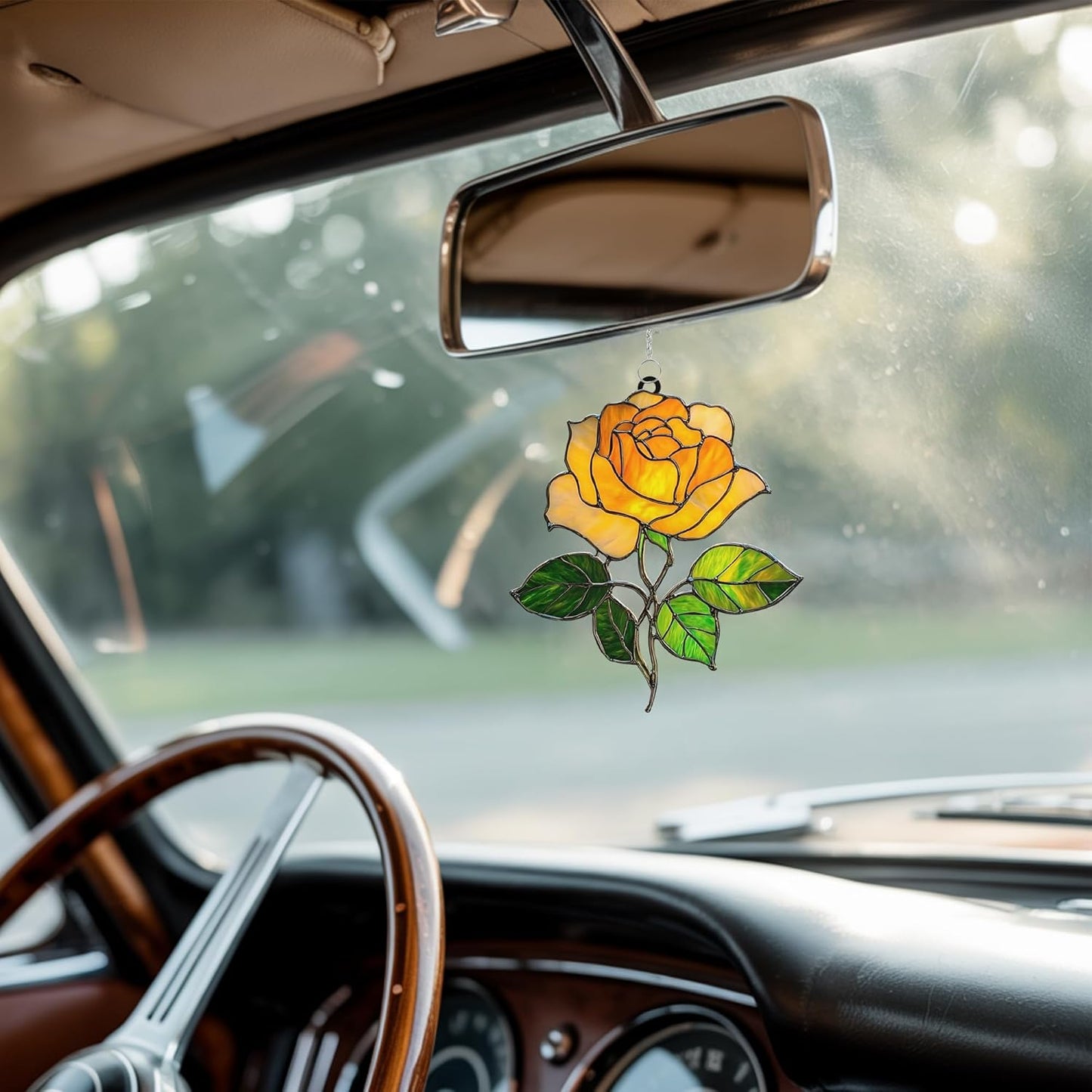 Rose Flower Acrylic Suncatcher Stained Glass Effect Window Car Hanging Christmas Ornament Indoor Outdoor Decor Garden Sun Catcher Panel Gifts for Flower Lover for Women Mom Grandma