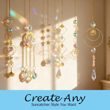 DIY Crystal Suncatcher kit with Wind Chime/Sun and Moon,Sun Catcher Dream Supplies Arts and Crafts Kits for Adults,for Indoor Window Hanging,Outdoor Garden Xmas Wedding Party Decor Gifts