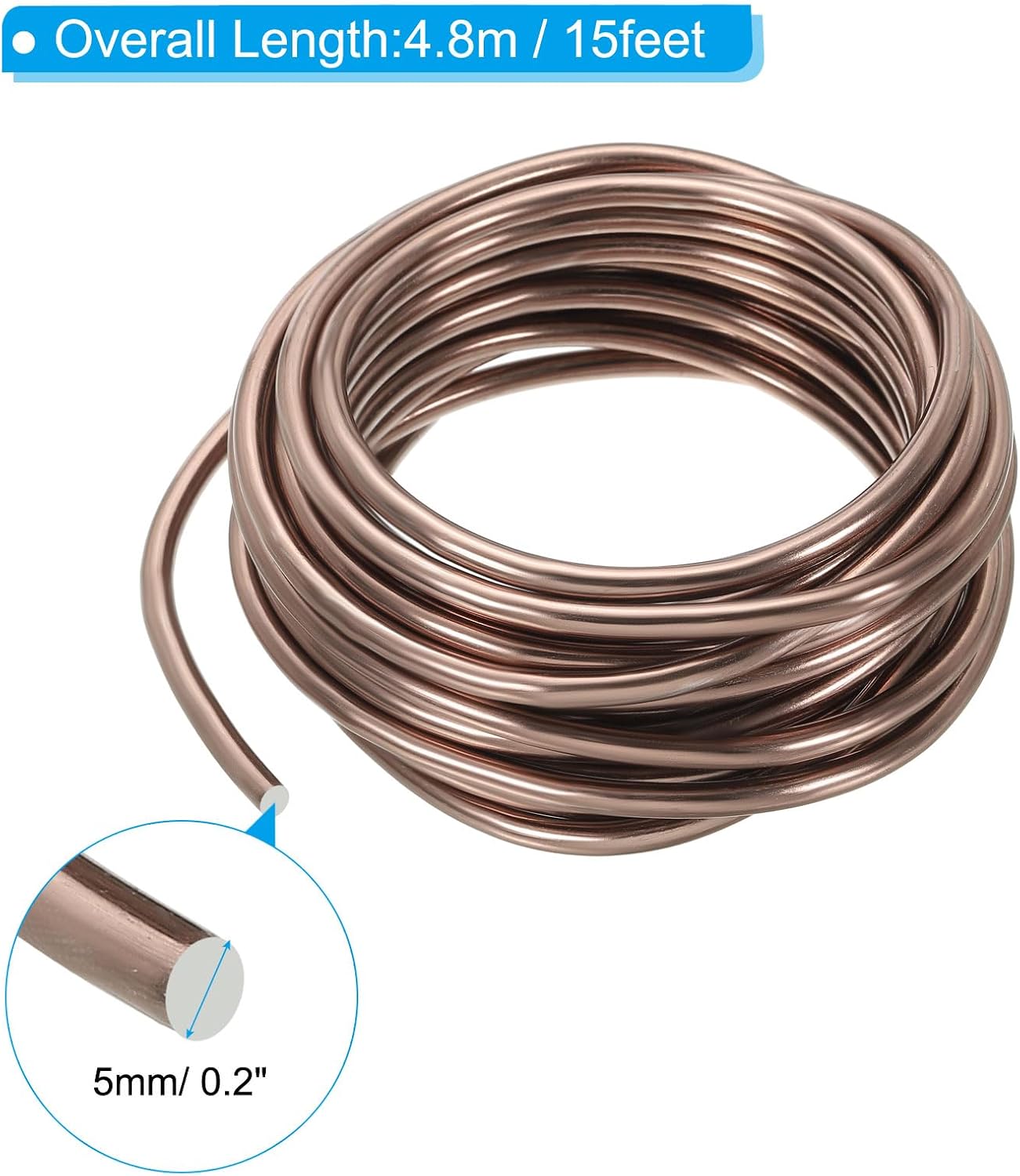 PATIKIL 5mm x 15ft Bonsai Training Wire,Floral Wire Stems Anodized Aluminum Tree Wire for Gardening Branch Fixing,Brown