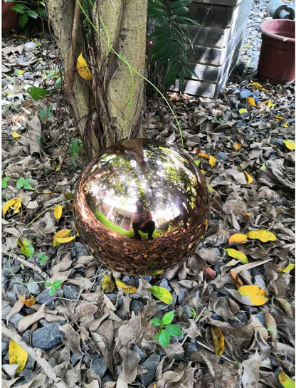 35cm/14 inch Diameter Gazing Globe Mirror Ball,Rose Gold Stainless Steel Polished Reflective Smooth Garden Sphere,Colorful and Shiny Addition to Any Garden or Home