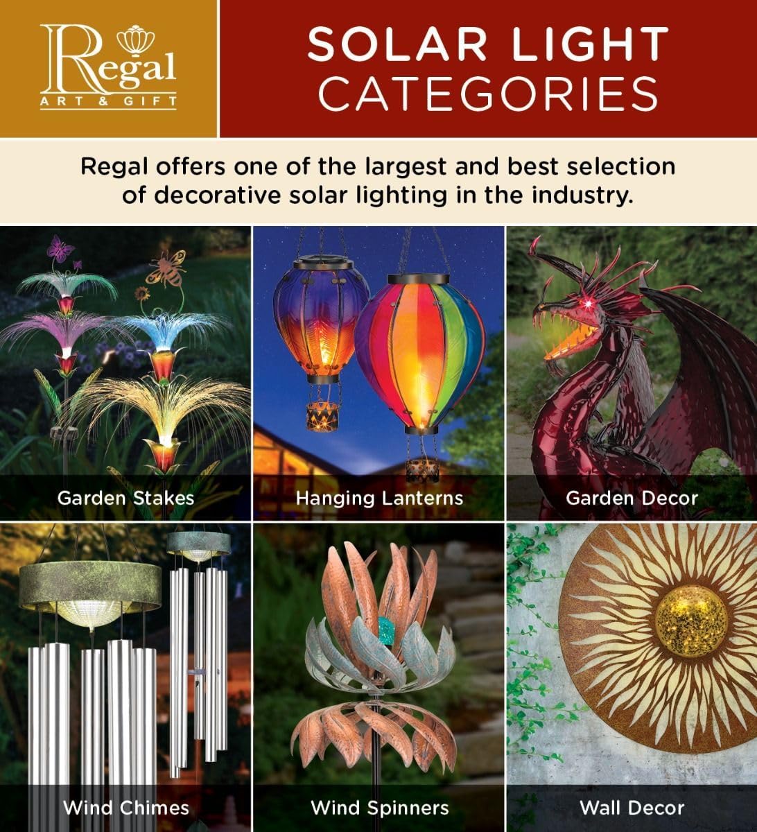 Regal Art & Gift Hot Air Balloon Solar Lantern – Hanging Solar-Powered LED Lights, Waterproof Portable Decorative Outdoor Lamp Made of Metal & Glass for Garden, Patios & Pathway – Rainbow(Large)