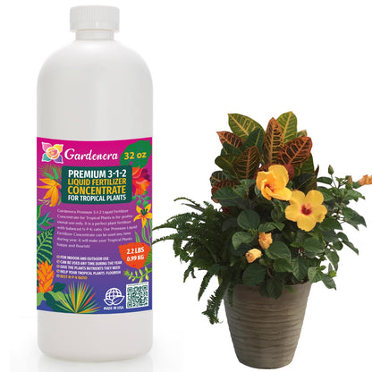 Gardenera Premium Liquid Tropical Plant Fertilizer - 3-1-2 Concentrate for Indoor Plants and Flowers - Organic Plant Food - 32oz