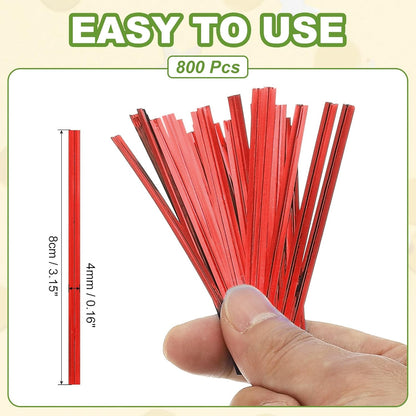 PATIKIL Bag Twist Ties 3 Inch, 800 Pcs Metallic Bread Ties for Treat Plastic Bags Gift Wrapping Candy Coffee Bag Plant Party Cake Favor, Red