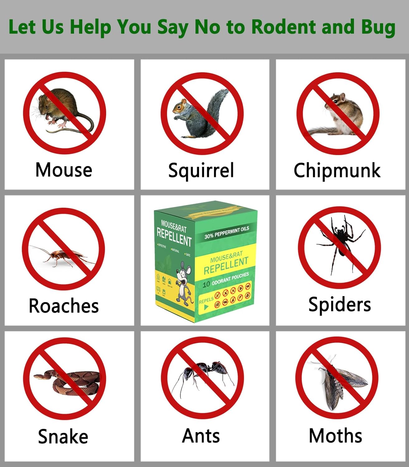 Mouse Repellent Pouches 10Pack with Peppermint Oil: Natural Rodent Repellent Indoor to Get Rid of Rats, Mice, Squirrels - Rat Repellents for House, Car, and Outdoor