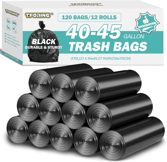 40-45 Gallon Black Trash Bags 120 Count - 37''x45'' Large Garbage Bags Unscented, 40+ Gallon Trash