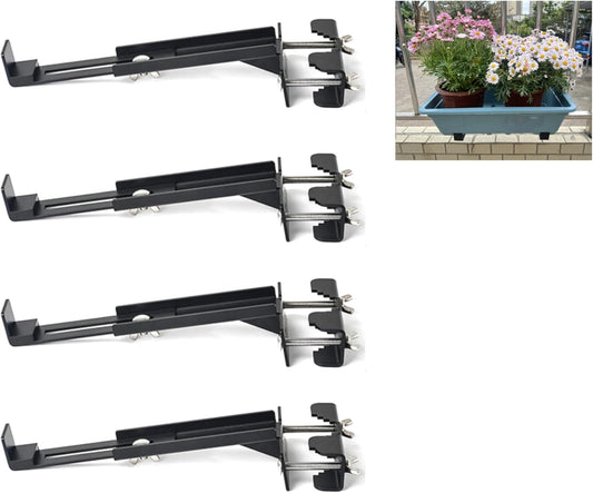 Balustrades Flower Box Supports, Planter Box Supports, Window Box Supports (6-9 Inches)，for Balustrades, Terraces, Decks, Balconies, Fences (Black 4 Pack)