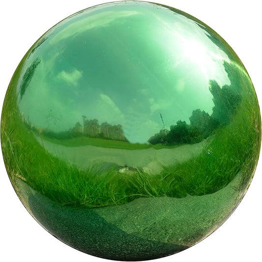 Nerien 10 Inch Gazing Ball, Stainless Steel Garden Mirror Globe, Polished Ornament Sphere, Hollow Floating Reflective Hemisphere, Home Outdoor Pond Housewarming Swimming Pool Decoration Gift, Green