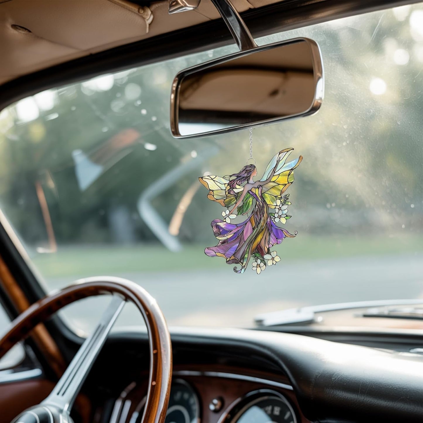 Floral Fairy Acrylic Suncatcher Stained Glass Effect Window Car Hanging Christmas Ornament Indoor Outdoor Decor Garden Sun Catcher Panel Gifts for Fairy Tale Lover for Women Mom Grandma