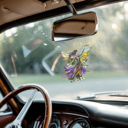 Floral Fairy Acrylic Suncatcher Stained Glass Effect Window Car Hanging Christmas Ornament Indoor Outdoor Decor Garden Sun Catcher Panel Gifts for Fairy Tale Lover for Women Mom Grandma