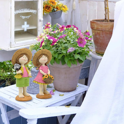 Spring Fairy Garden Figurines, Resin Summer Sunflower Garden Statue Set - H9inch Miniature Figurines Decor Indoor & Outdoor, Summer Decorations for Home, Yard, Patio Decor