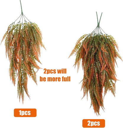 RECUTMS Fake Boston Fern 4Pcs Realistic Artificial Hanging Plants UV Resistant Plastic Ivy Leaves Draping Faux Greenery Decor for Room Patio Wall Garden Wedding Indoor Outdoor(Orange)