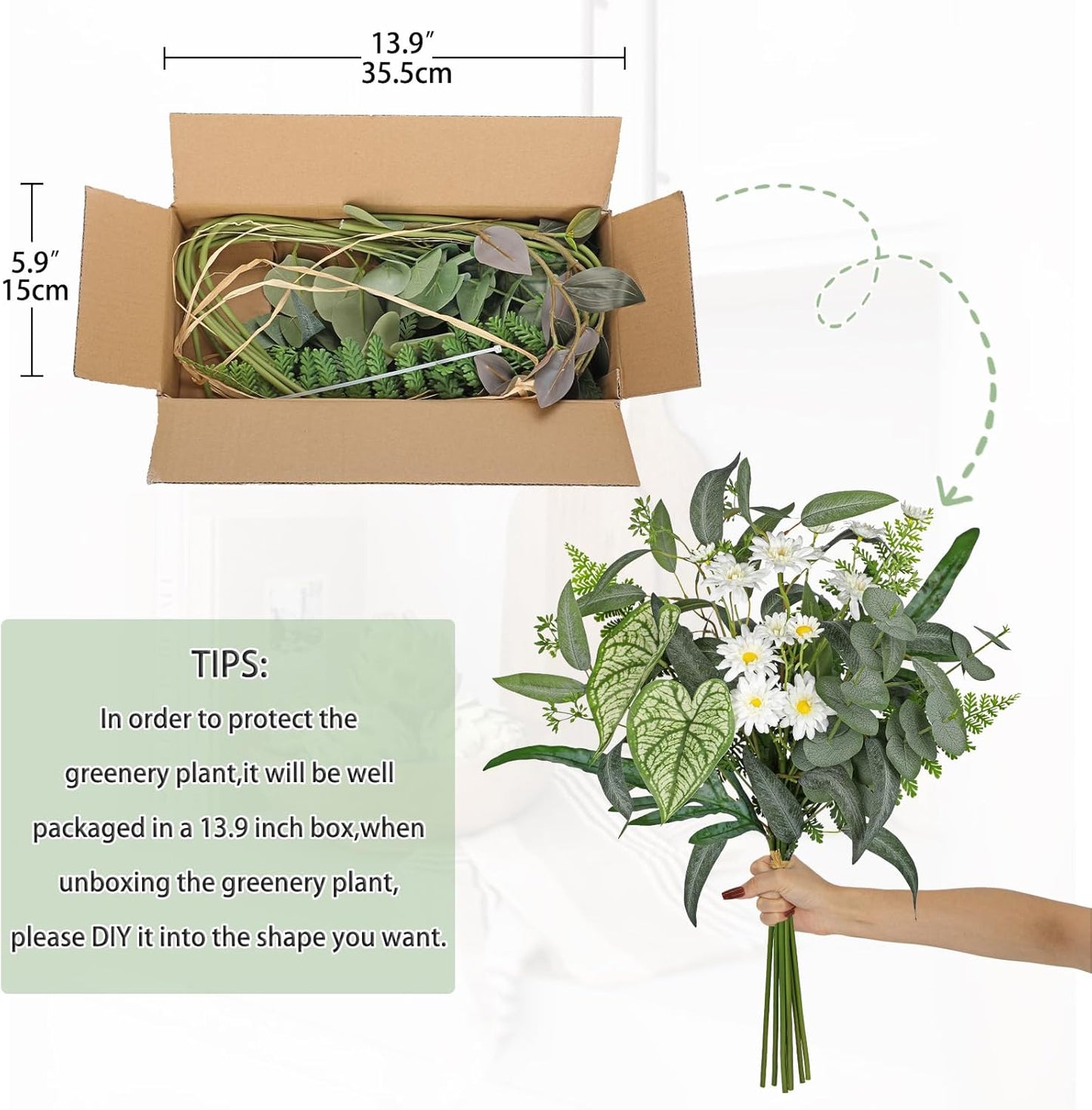 Artificial Greenery Stems Box Set, 5 Kinds Mixed Eucalyptus Leaves Silver Dollar Fern Monstera Leaf Faux Plants and Flowers for DIY Bouquets Wedding Floral Arrangements Table Centerpieces Vase Decor