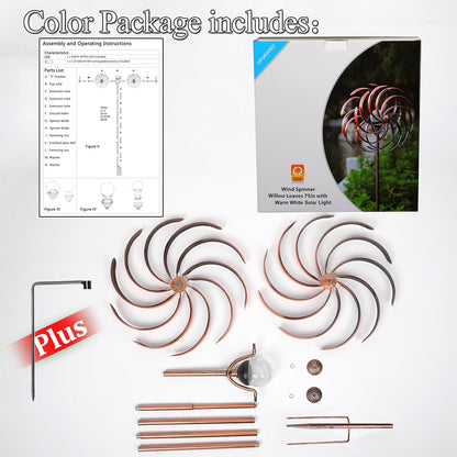 Solar Wind Spinner Improved 360 Degrees Swivel Warm White LED Lighting Glass Ball with Kinetic Wind Spinner Vertical Metal Sculpture Stake Construction for Outdoor Yard Lawn & Garden.