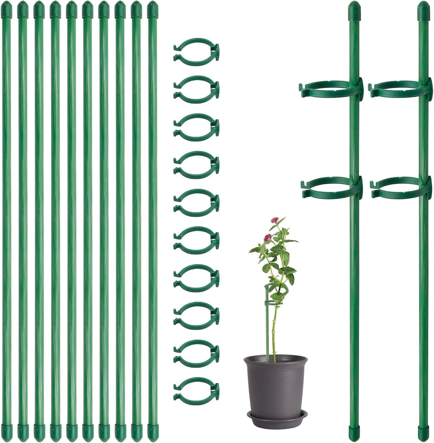 20-Piece Set of Adjustable Plant Stakes with Clips and Connecting Pipes for Orchids Roses Tomatoes and Other Single-Stem Flowers Measuring 11.8 Inches