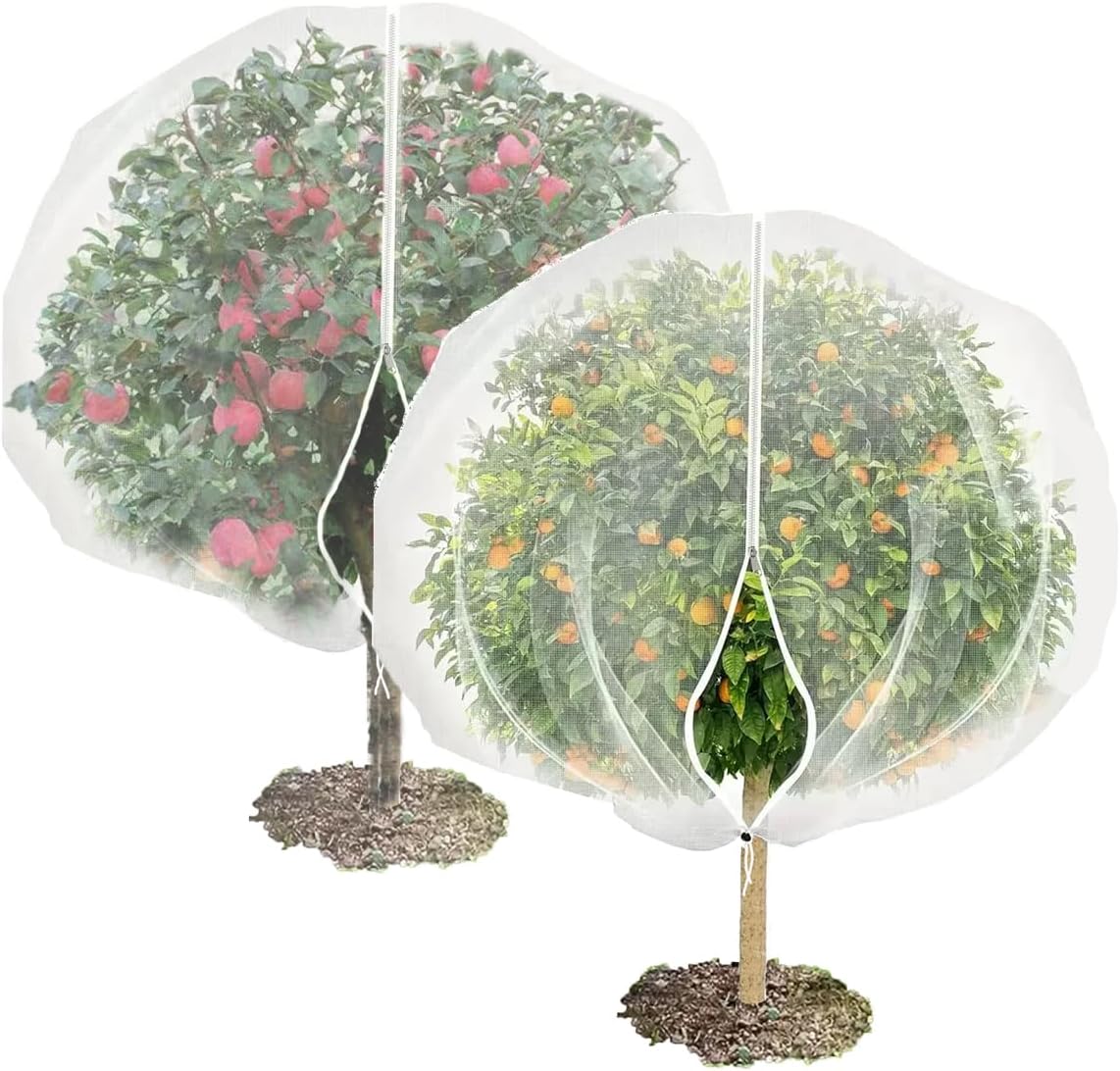 2 Pack Large Fruit Tree Netting with Zipper & Drawstring, 7.8 x 7.8 Ft Reusable Blueberry Bush Netting Cover, Durable Bird Netting for Trees, Bushes, Flowers