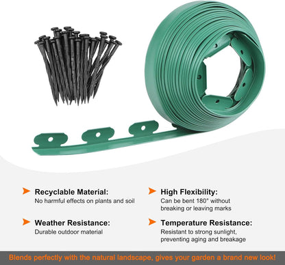 Garden Edging - 40 Feet Plastic Garden Edging Border with 36 Pack Spikes Apply to Flower Beds/Grass Lawn/Yard (1.57Inches Tall, Green)