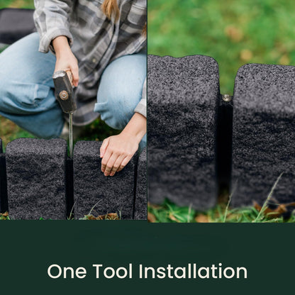 Beuta Landscape Edging | Garden Edging Border | Faux Stone Block XL for Lawn Edging, Flower Beds & Yard Edging – 10 Pack | Each Section Has 6 Blocks 48" L x 4" W x 9.5" H | 30 Spikes | Charcoal