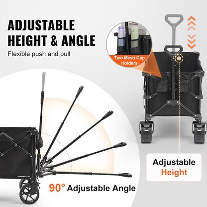 VEVOR 220L/350lbs Collapsible Folding Wagon, Heavy Duty Beach Cart Foldable with Big Wheels, Outdoor Utility Wagon All Terrain Wagon for Groceries Camping