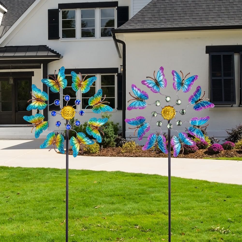 Viveta 2Pack Garden Wind Spinners,Outdoor Metal Butterfly Wind Sculpture, Windmill Wind Spinner for Outdoor Yard Patio Lawn & Garden,12.5''Dia