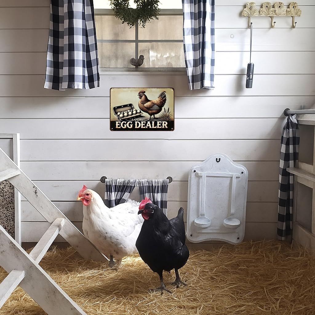 Funny Chicken Gifts Relax Local Egg Dealer Tin Sign for Home Farm Chicken Coop Farmhouse Kicthen Garden Decor 8 X 12 Inch (3522)