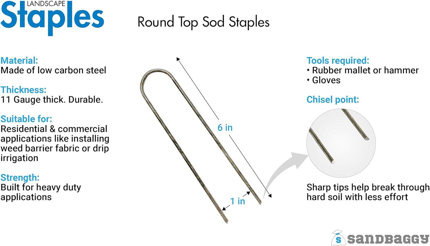 Sandbaggy Galvanized 6 Inch Landscape Staples | Industrial Grade Garden Stakes | Designed for Drip Irrigation Tubing & PVC Piping Up to 1" | Trusted by Farmers & Contractors Across USA (200 Staples)
