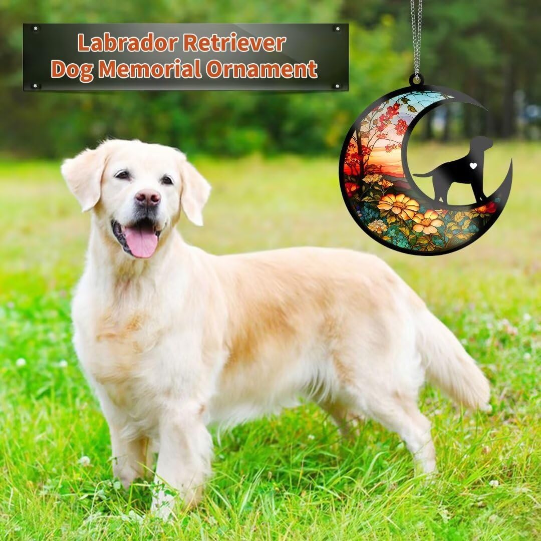 Dog Memorial Suncatcher, Pet Sympathy Gifts, Memorial Gifts for Loss of Dog, Adult Breed Puppy Pass Away Gift with Writing Name Date for Pet Lovers (Labrador Retriever, 8“)