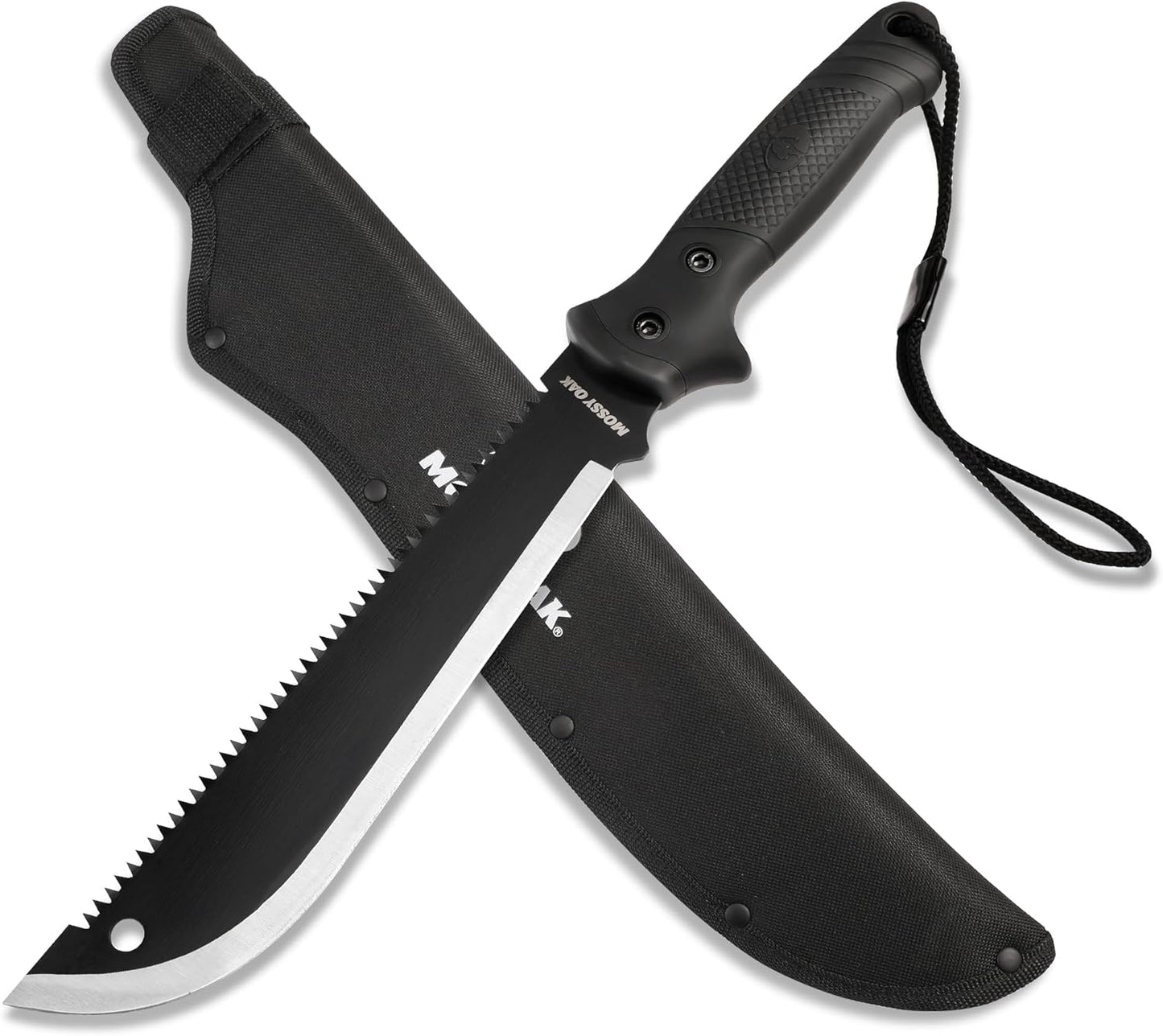 MOSSY OAK Machete with Saw, 19" Sharp Machete with Sheath, Ergonomic No-Slip Handle, Machetes for Bushcraft, Outdoor Hunting, Garden Cutting Trees and Yard Work