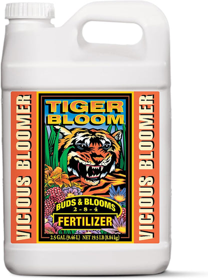 FoxFarm Tiger Bloom Liquid Fertilizer Concentrate - Fast Acting Formula for Vicious Growth with Phosphorus - Encourages Fruit, Flower & Bud Development, NPK 2-8-4 (2.5 Gallons)