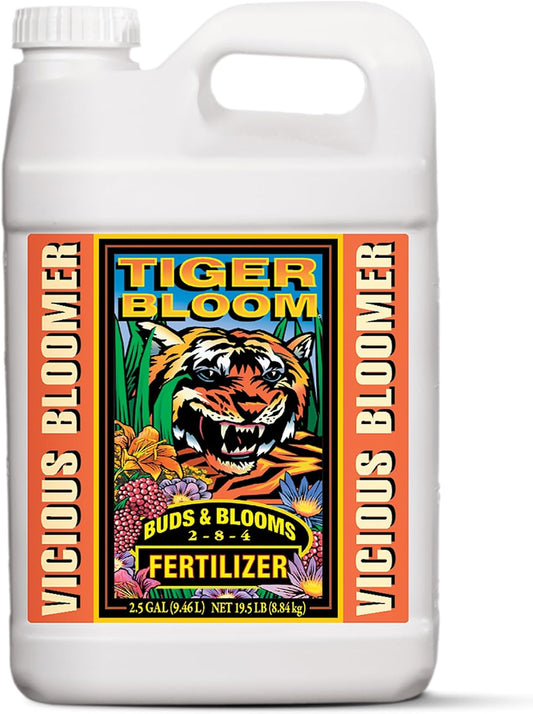 FoxFarm Tiger Bloom Liquid Fertilizer Concentrate - Fast Acting Formula for Vicious Growth with Phosphorus - Encourages Fruit, Flower & Bud Development, NPK 2-8-4 (2.5 Gallons)