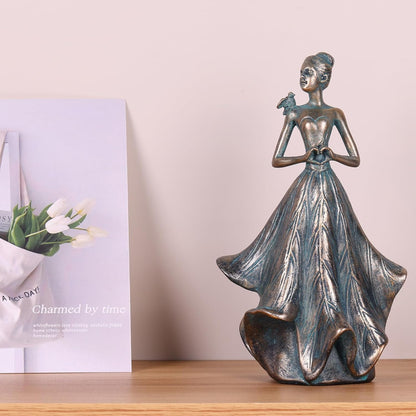QIANLING 7'' Fairy Statue - Leaf Angel Girls with Bird Sculptures Resin Home Decor, Decorations Figurines Gift for Inside or Outside, Office, Living, Cabinets, Book Shelf or Outdoor Garden Yard