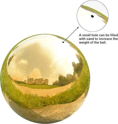 Nerien 10 Inch Gazing Ball, Stainless Steel Garden Mirror Globe, Polished Ornament Sphere, Hollow Floating Reflective Hemisphere, Home Outdoor Pond Housewarming Swimming Pool Decoration Gift, Gold