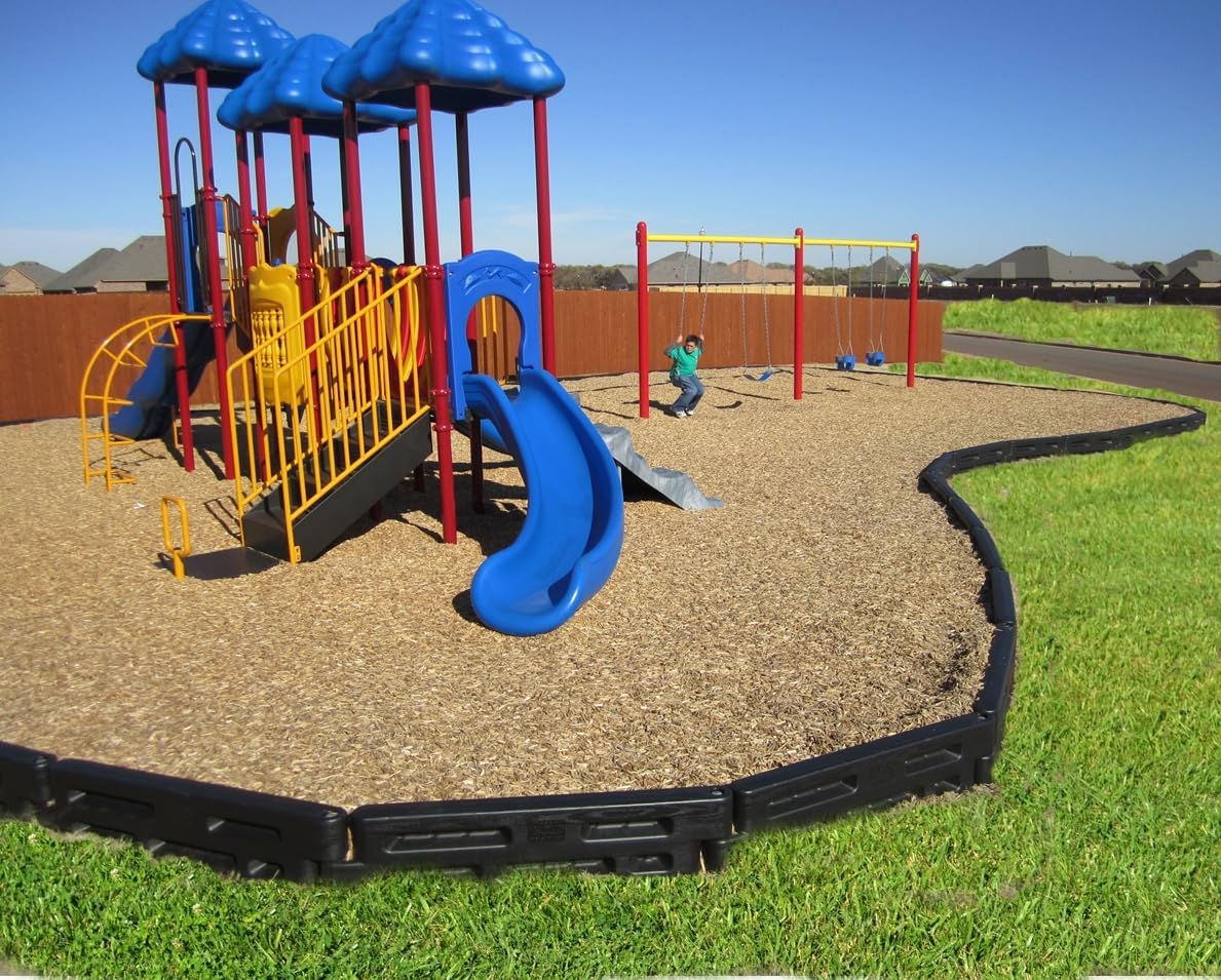 Playsafer Playground Edging Border -12" High Plastic Interlocking Timber for Playgrounds, and Play-Areas - Black - 52" L X 4" W X 12" H (6 Pack)