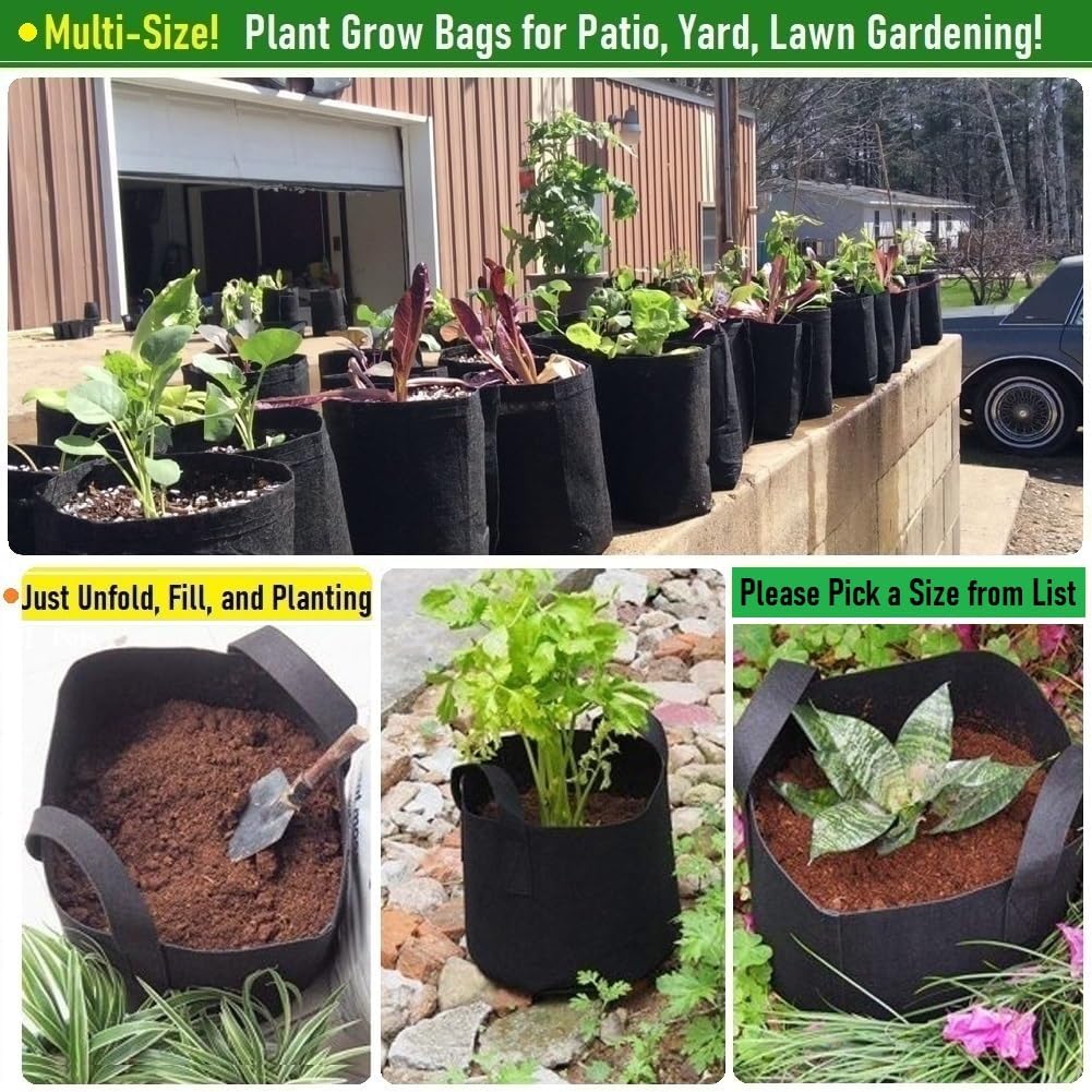 5-Pack 2 Gallon Plant Grow Bags (8x8 inch) Thickened Gardening Bags Fabric Plant Pots for Flower Pots,Plant Nursery Bag,Garden Pot,Herbs Veggies Planter Bag,Barrel Planter,Garden Container W/ Gloves