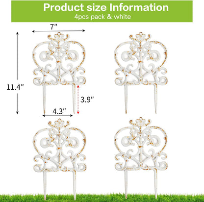 Sungmor Decorative Cast Iron Garden Edging, 4 Pack Rustic White Victorian Garden Edging Landscape Border, Vintage Metal Yard Stake Low Picket Fence, 11.8" Tall Outdoor Flower Bed Lawn Fence Panels