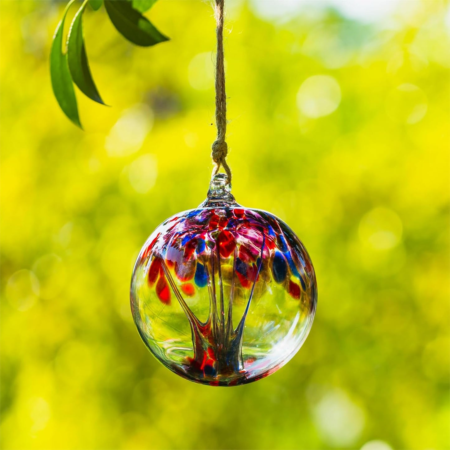 4” Tree of Life Witch Balls, Gazing Balls Hanging Friendship Balls, Hand-Blown Glass Christmas Ornament for Window Outdoor Home Decor, Garden Decoration, Gifts for Women (Purple Blue)