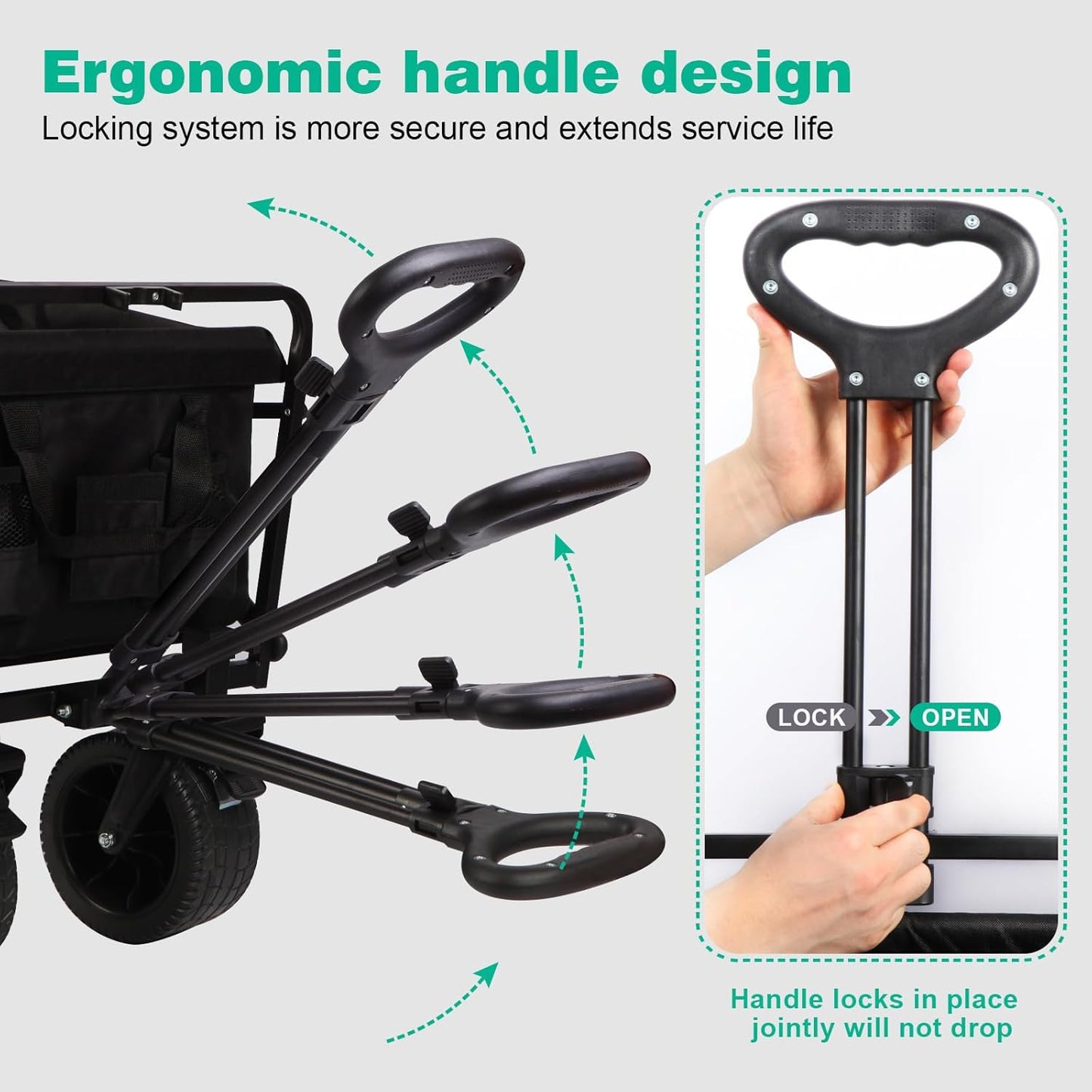MMQ Heavy-Duty Folding 550 Lbs Collapsible Wagon with Big Wheels - Robust Construction, Spacious Interior, Adjustable Rolling Carts, Outdoor Folding Camping Wagons, Portable Utility Cart (Black)