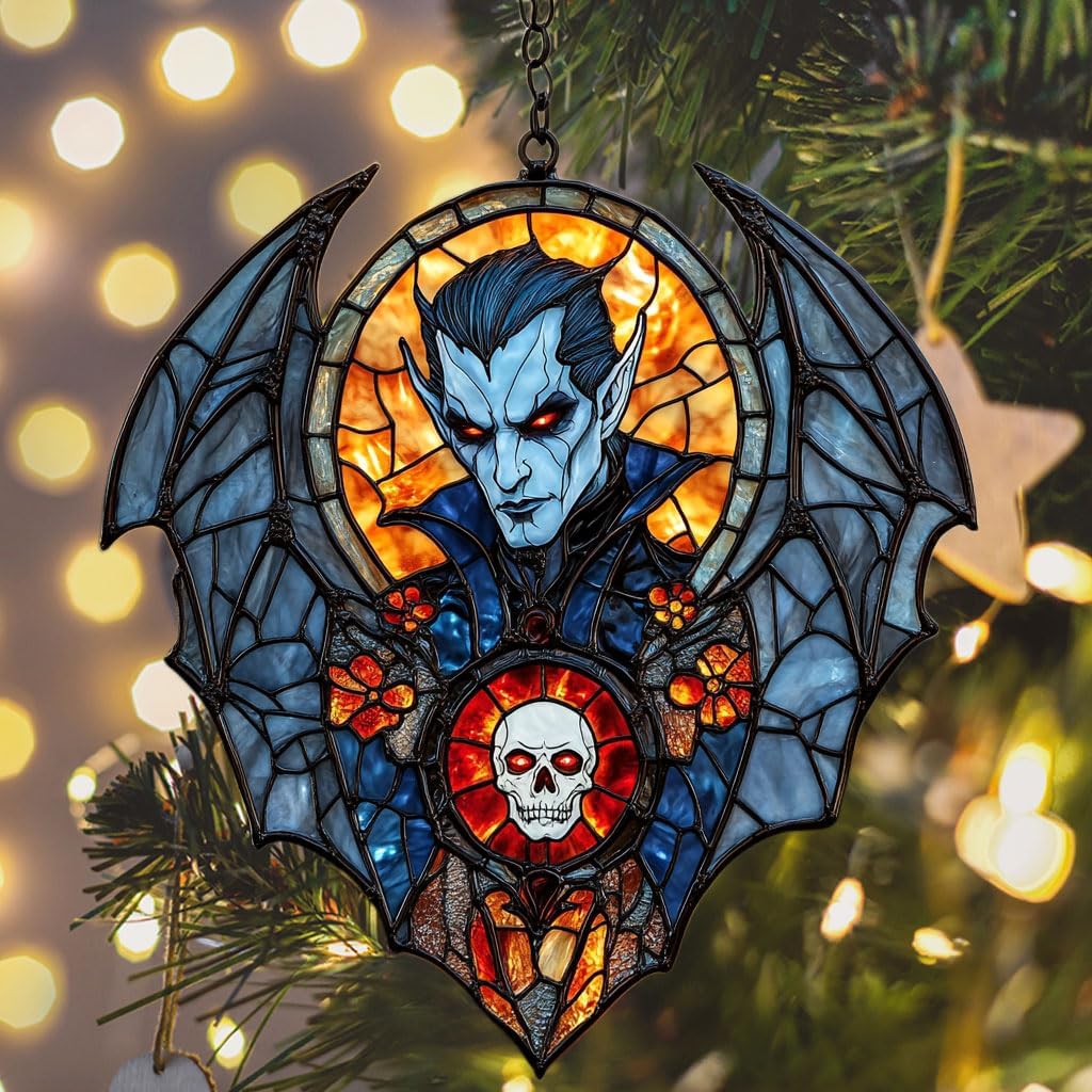 Dracula Halloween Acrylic Suncatcher Stained Glass Effect Window Car Hanging Christmas Ornament Indoor Outdoor Decor Garden Sun Catcher Panel for Halloween Lover for Women Mom Grandma