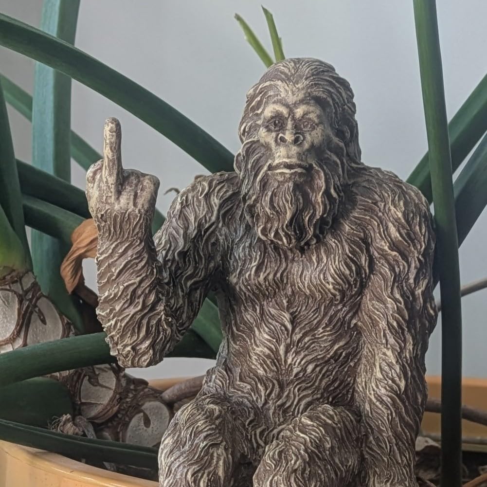John Bernard & Company Bigfoot The Rude ‘Flipping The Bird’ Sasquatch Yeti Statue/Figurine Indoor/Outdoor Sculpture for Patio, Deck, Home, Office 10 in H Shelf Sitter Figurine (Stonewash)