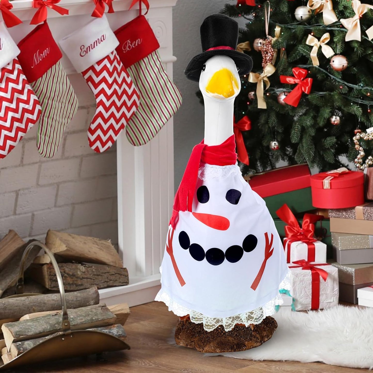 Christmas Snowman Goose Outfit Clothes for 23" High Cement or Plastic Goose Lawn Clothing Porch Garden Costume for Yard Outdoor Patio Statue Xmas Winter Holiday Decor