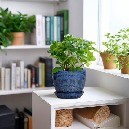 G EPGardening Plant Pots Indoor 5 Inch - Ceramic Pot for Plants with Drainage Hole and Saucer Round Planter Outdoor Modern Flower Pot Home Office Decor Blue