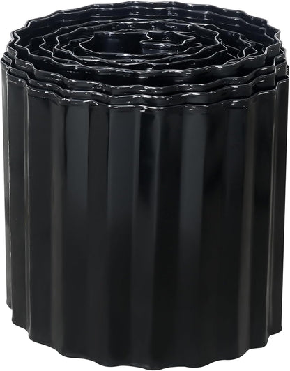 Corrugated Metal Garden Edging, 6"20Ft Landscape Border for Lawn, Flower Bed and Garden, Sturdy Galvanized Steel Yard, Flexible for DIY Landscaping and Yard, Black