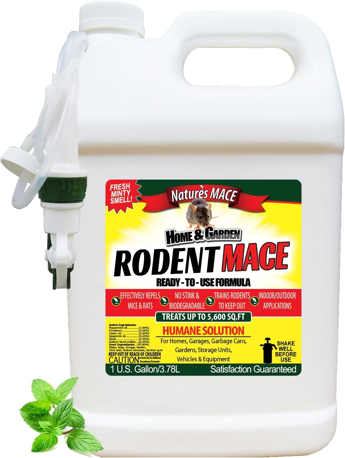 Nature's MACE 1 Gal Rodent Repellent Spray, Mouse & Rat Control for Car Engines, Repel Mice, Indoor & Outdoor Spray, Stop Rodent Damage in House, Car, RV, Attic, Garage, Stops Nesting & Wire Chewing