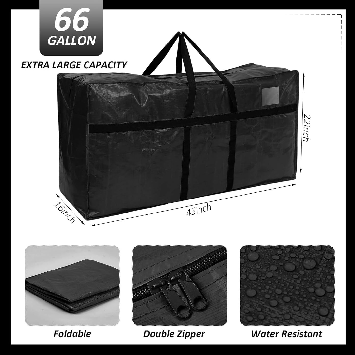 4 Pcs 66 Gallon Large Moving Bags with Zipper and Handles Foldable Storage Duffle Bags Heavy Duty Extra Large Totes for College Dorm Travel Clothes Blankets Bedding (4 Colors)